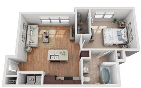 1 Bed 1 Bath Floor Plan | 639 Sq. Ft. at Mockingbird Flats Apartments in Dallas, TX